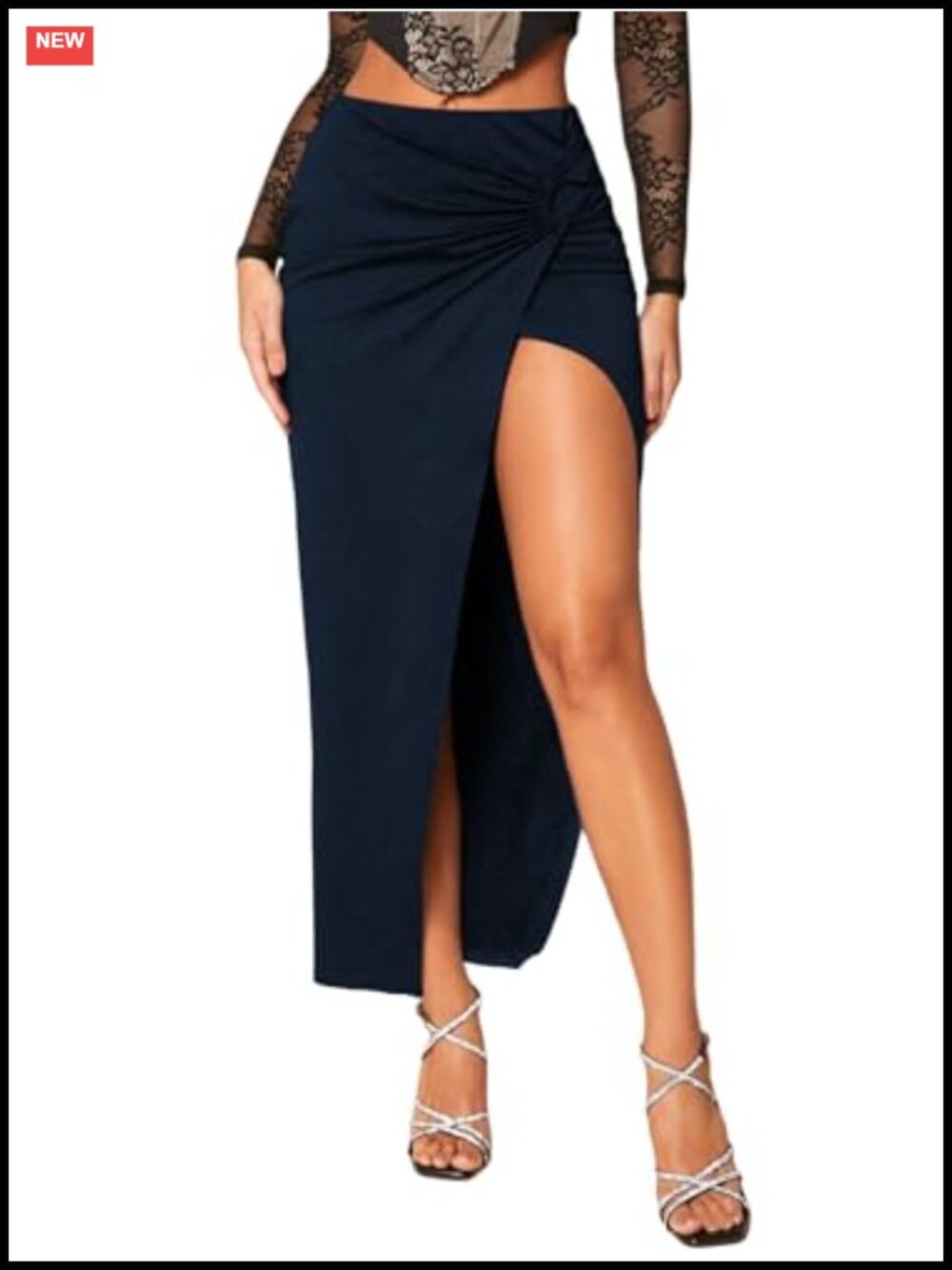 High Slit Maxi Skirt Twist Front High Waisted Asymmetrical Bodycon Pencil Skirt